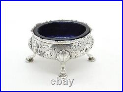 George II Sterling Silver Floral Blue Lined Salt Cellar c1740 London Antique