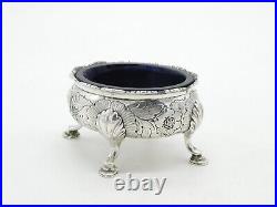 George II Sterling Silver Floral Blue Lined Salt Cellar c1740 London Antique