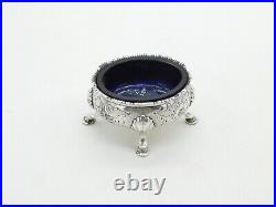 George II Sterling Silver Floral Blue Lined Salt Cellar c1740 London Antique