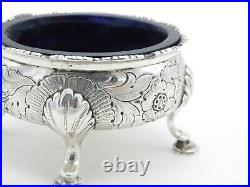 George II Sterling Silver Floral Blue Lined Salt Cellar c1740 London Antique