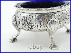 George II Sterling Silver Floral Blue Lined Salt Cellar c1740 London Antique