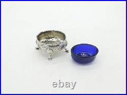 George II Sterling Silver Floral Blue Lined Salt Cellar c1740 London Antique