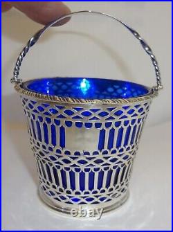 George III 1773 London PHILIP FREEMAN Sterling Silver & Glass Salt Cellar Basket