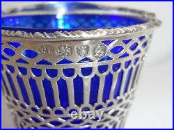 George III 1773 London PHILIP FREEMAN Sterling Silver & Glass Salt Cellar Basket