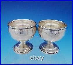George Sharp Coin Silver Salt Cellars Pair with Band of Engraved Design (#3742)