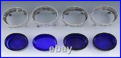 Georgian English Sterling Set 4 Cobalt Salt Cellars 1781