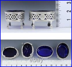 Georgian English Sterling Set 4 Cobalt Salt Cellars 1781