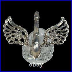 German Sterling Silver & Cut Crystal Master Salt Cellar Swan