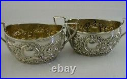 Good Sized English Solid Sterling Silver Salt Cellars 1894 Victorian Antique