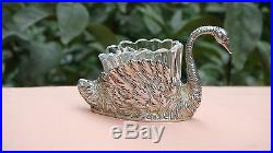 Gorgeous Antique Chester Sterling Silver Swan Salt Cellar With Liner, C. 1908