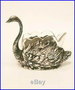 Gorgeous Antique Sterling Silver Swan Salt Cellar With Liner, C. 1900