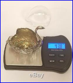 Gorgeous Antique Sterling Silver Swan Salt Cellar With Liner, C. 1900