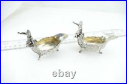 Gorgeous Pair Sterling Silver Boat shape Cherub / Putti Salts