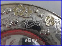 Gorham Aesthetic Japanese Inspired Sterling Bread Plates (6) with gilded flowers