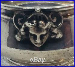 Gorham Antique Pair Sterling Silver Medallion Lady Face Salt Cellars