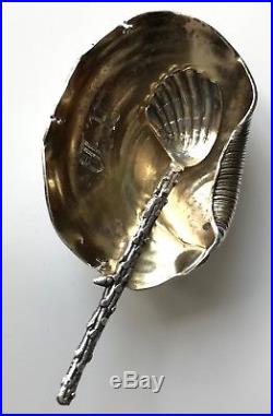 Gorham Narragansett Shell-Motif Sterling Silver Salt Cellar with Spoon, c1884