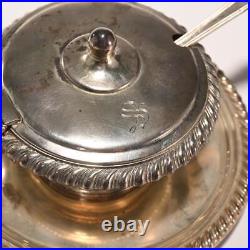 Gorham Sterling Silver Gadroon Mustard Master Salt Cellar Bowl Lid Liner Spoon