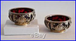 Gorham and Whiting Ruby Glass and Heavy Sterling Silver Overlay Master Salts