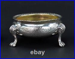Great Set 4 1868 Victorian English Sterling Silver Lion Paw Foot Salt Cellars