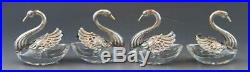 Group of 4 Antique Crystal Glass & Silver Plate Swan Form Salt Cellar Dishes