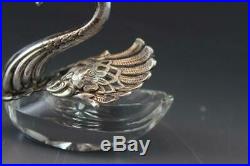 Group of 4 Antique Crystal Glass & Silver Plate Swan Form Salt Cellar Dishes