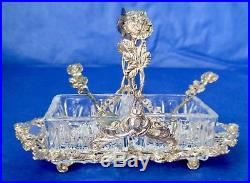 HILDESHEIMER ROSE Sterling Silver Crystal Open Salt & Pepper Spoon Set ca 1930s