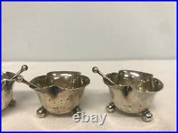 HORACE WOODWARD STERLING SILVER OPEN SALT CELLARS w SPOONS ANTIQUE SET OF 4