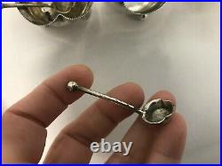 HORACE WOODWARD STERLING SILVER OPEN SALT CELLARS w SPOONS ANTIQUE SET OF 4