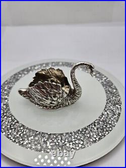 Hallmarked Vintage Silver Textured Swan Salt Cellar