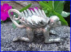 Heavy, Silverplated Crawling Monkey withBananas Open Salt Dip, Cellar, Dish