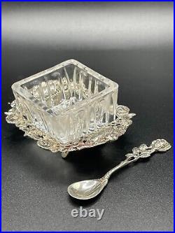 Hildesheimer Rose Silver Crystal Salt Cellar with Spoon 835 Silver