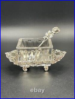 Hildesheimer Rose Silver Crystal Salt Cellar with Spoon 835 Silver