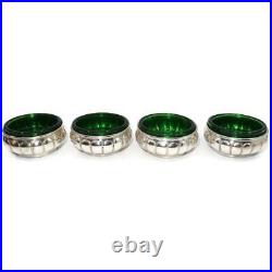 Industria Argentina Sterling Silver 925 Green Glass Salt Dips with Spoons SET OF 4
