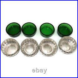 Industria Argentina Sterling Silver 925 Green Glass Salt Dips with Spoons SET OF 4