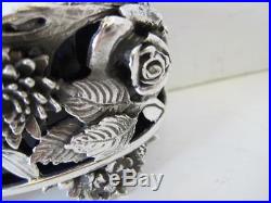 Italian 925 Sterling Silver & Blue Crystal Handmade Rose Oval Salt Holder 2042