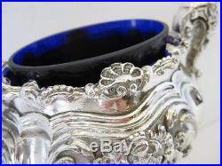 Italian 925 Sterling Silver & Blue Crystal Ornate Salt Holder On Stand Sal079a