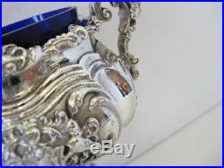 Italian 925 Sterling Silver & Blue Crystal Ornate Salt Holder On Stand Sal079a