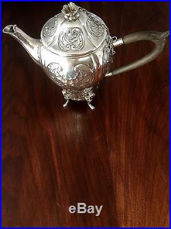 J D Schleissner & Sohne Hanau Silver Footed Hand Chased Tea Pot c1800s No Mono