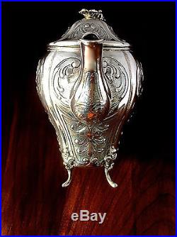 J D Schleissner & Sohne Hanau Silver Footed Hand Chased Tea Pot c1800s No Mono