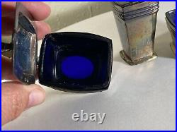 James Dixon & Sons Sheffield Sterling & Cobalt Glass Salt Cellar Shaker Mustard