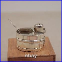 Japanese 950 Silver Salt Cellar Pepper Shaker Figural Ofuro Bathtub Barrel Vtg