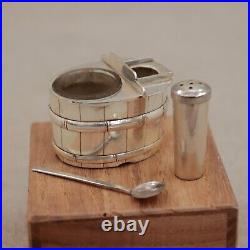 Japanese 950 Silver Salt Cellar Pepper Shaker Figural Ofuro Bathtub Barrel Vtg