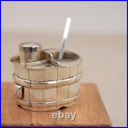 Japanese 950 Silver Salt Cellar Pepper Shaker Figural Ofuro Bathtub Barrel Vtg