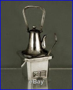 Japanese Sterling Box Tea Kettle on Stove SIGNED