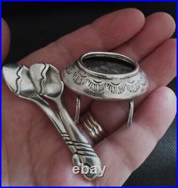 KENNETH BEGAY White Hogan NAVAJO Sterling Silver Vintage Salt Spoons with Cellar