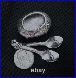 KENNETH BEGAY White Hogan NAVAJO Sterling Silver Vintage Salt Spoons with Cellar