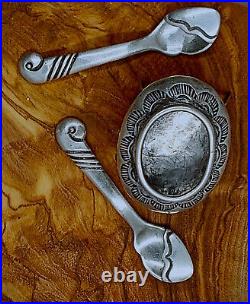 KENNETH BEGAY White Hogan NAVAJO Sterling Silver Vintage Salt Spoons with Cellar