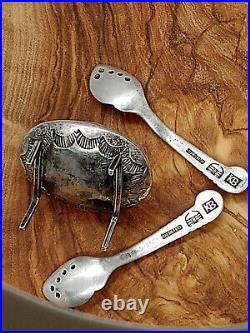 KENNETH BEGAY White Hogan NAVAJO Sterling Silver Vintage Salt Spoons with Cellar