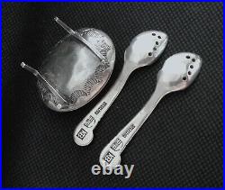 KENNETH BEGAY White Hogan NAVAJO Sterling Silver Vintage Salt Spoons with Cellar