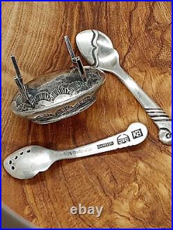 KENNETH BEGAY White Hogan NAVAJO Sterling Silver Vintage Salt Spoons with Cellar